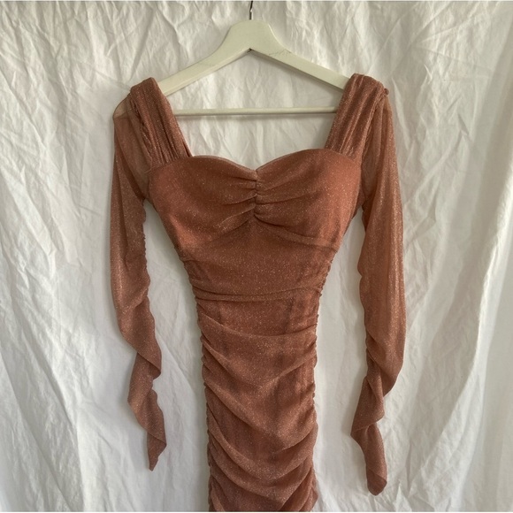 PRIVY long sleeve glitter mini dress in dusty mauve Size Small - Picture 3 of 16